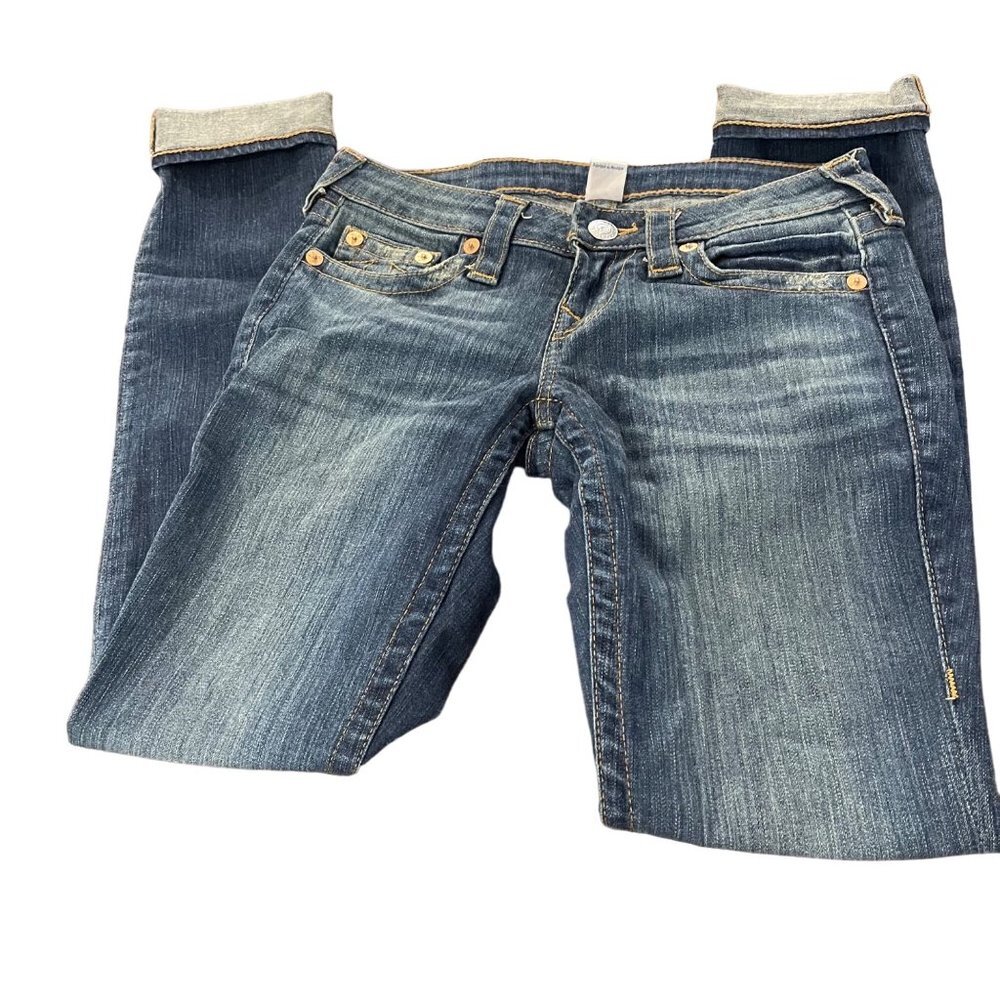 True Religion Women's Fossil Silk Skinny Jean size 26